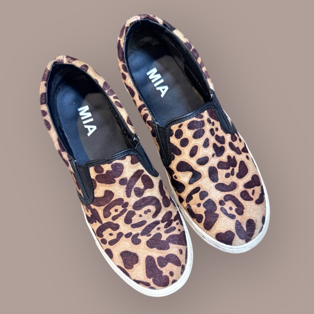 MIA Brown and Black leopard Slip-On Sneakers Size 8